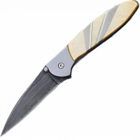 Полуавтоматический складной нож Santa Fe Kershaw Leek, дамасская сталь, рукоять сталь с накладкой из перламутра купить в 