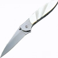 Полуавтоматический складной нож Santa Fe Kershaw Leek, сталь 14C28N, рукоять сталь с накладкой из перламутра купить в 