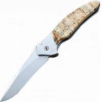 Полуавтоматический складной нож Santa Fe Kershaw Shallot, сталь 14C28N, рукоять сталь с накладкой из зуба мамонта купить в 